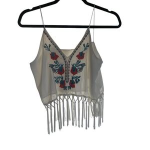 Embroidered Fringe Hem Top